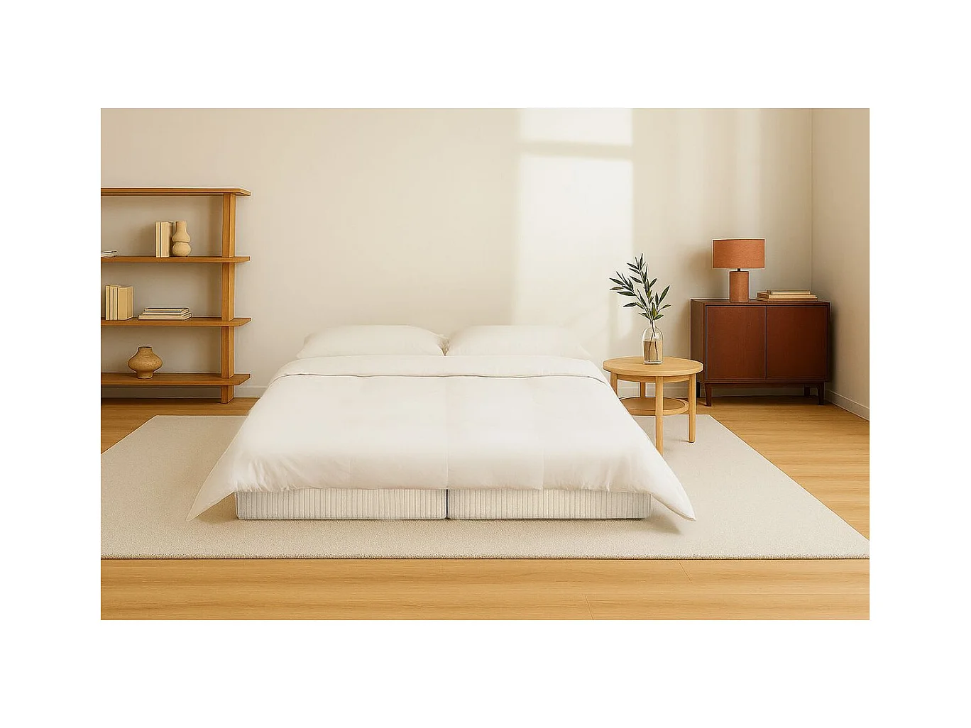 Méridienne modulable et convertible - Velours côtelé - Beige