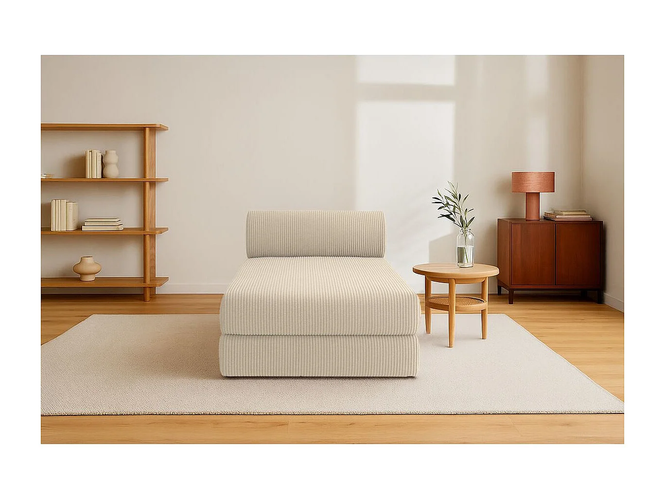 Méridienne modulable et convertible - Velours côtelé - Beige