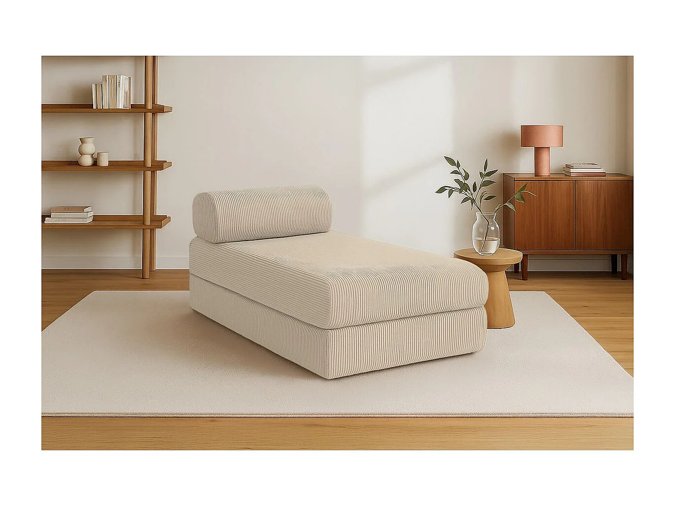 Méridienne modulable et convertible - Velours côtelé - Beige