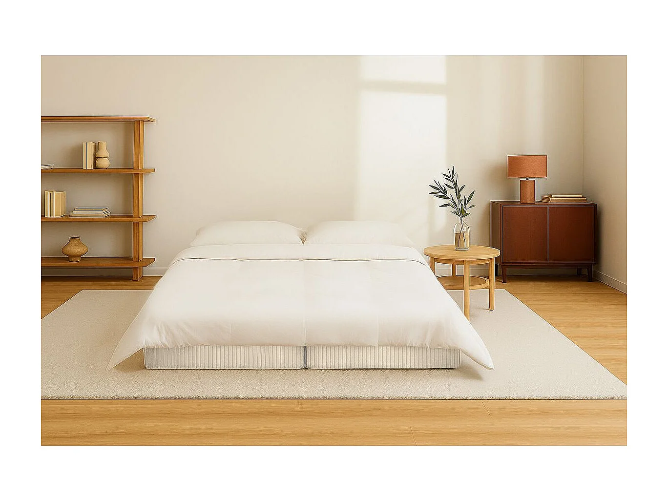 Méridienne modulable et convertible - Velours côtelé - Beige