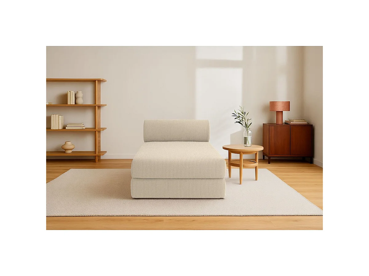 Méridienne modulable et convertible - Velours côtelé - Beige
