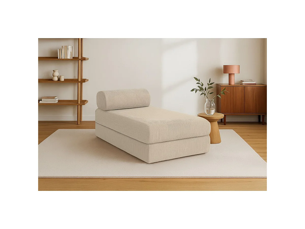 Méridienne modulable et convertible - Velours côtelé - Beige