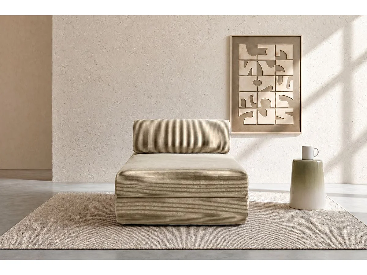 Méridienne modulable et convertible - Velours côtelé - Beige