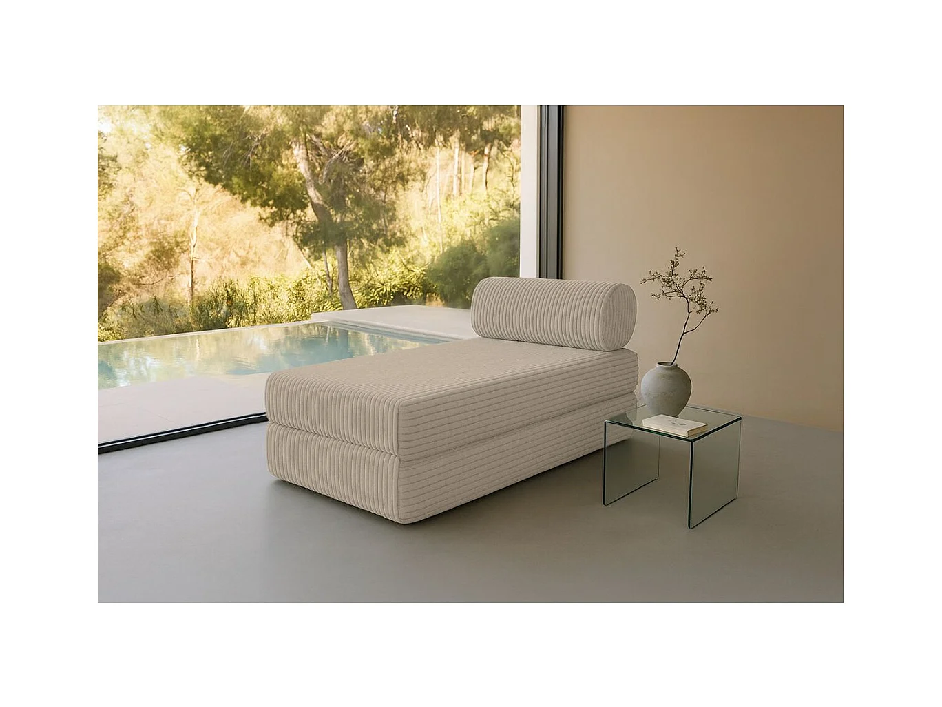 Méridienne modulable et convertible - Velours côtelé XL - Taupe