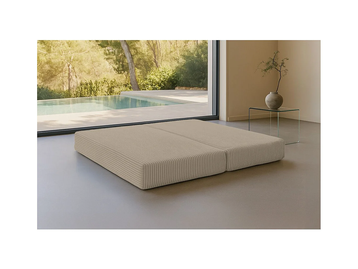 Méridienne modulable et convertible - Velours côtelé XL - Taupe