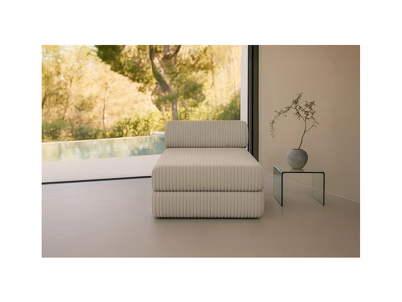 Méridienne modulable et convertible - Velours côtelé XL - Taupe