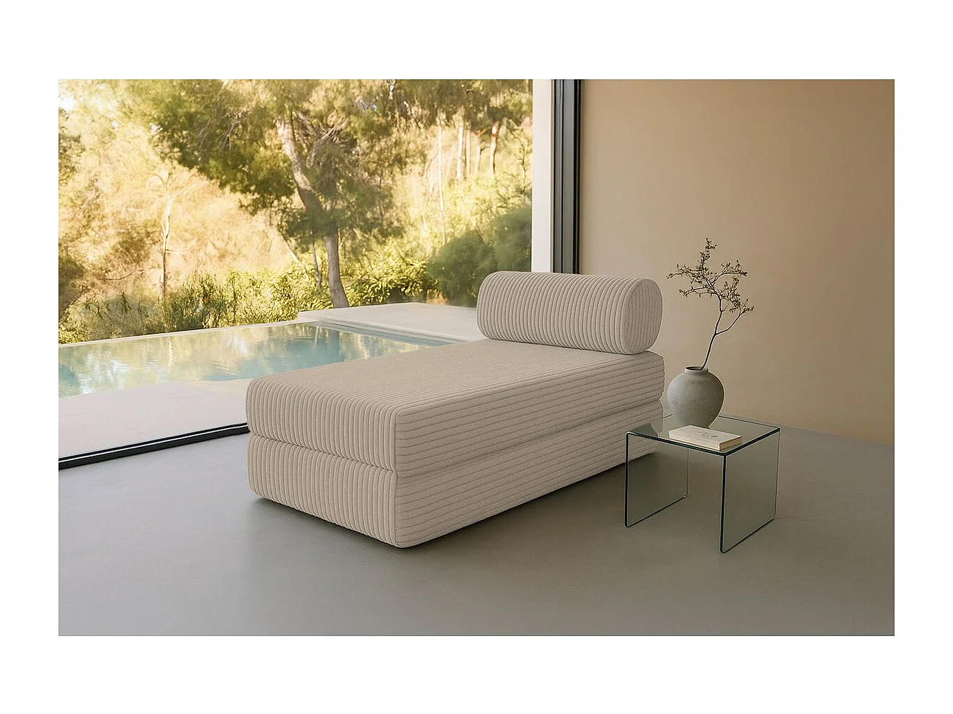 Méridienne modulable et convertible - Velours côtelé XL - Taupe
