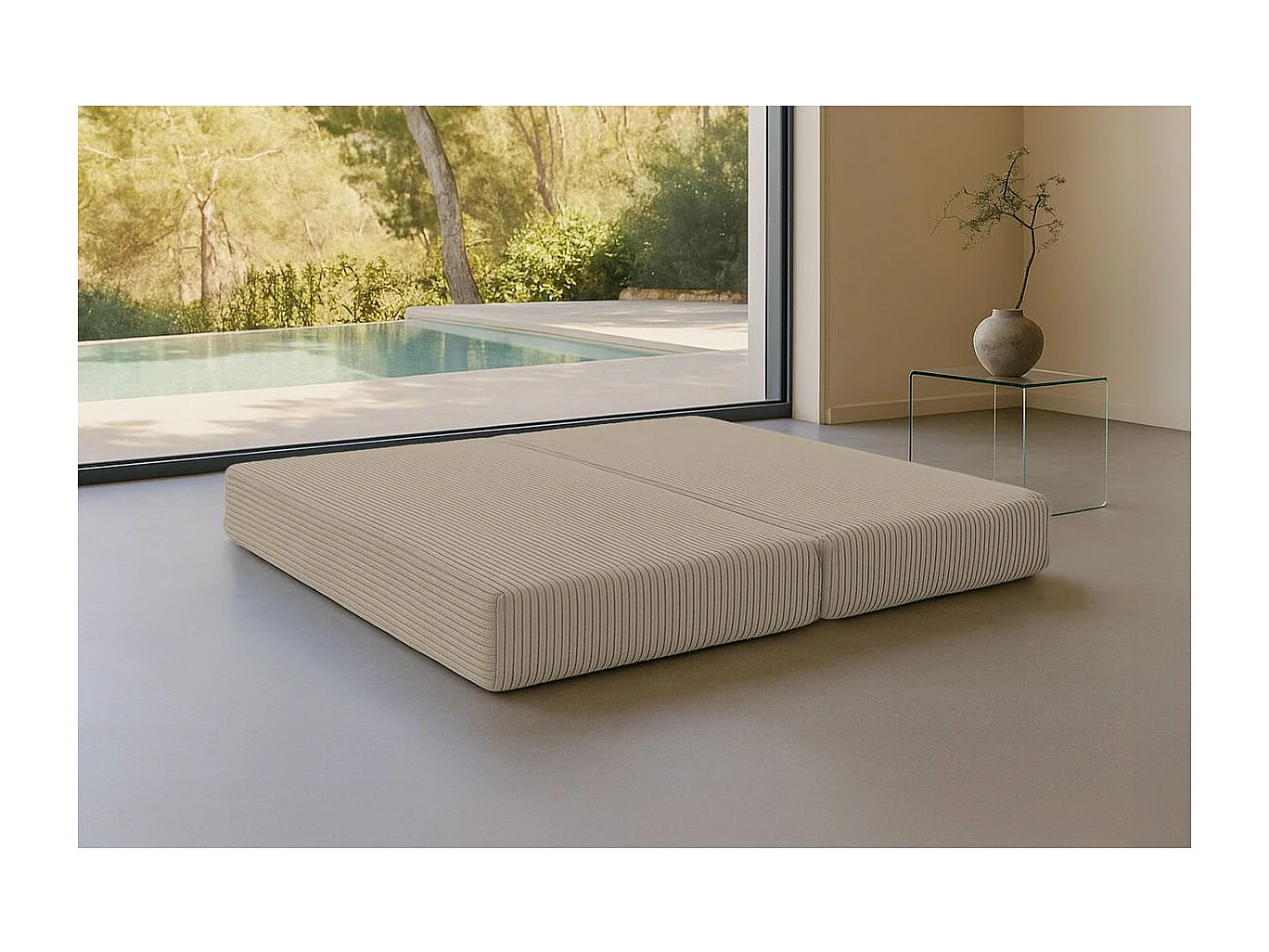 Méridienne modulable et convertible - Velours côtelé XL - Taupe