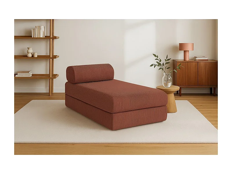 Méridienne modulable et convertible - Velours côtelé - Terracotta