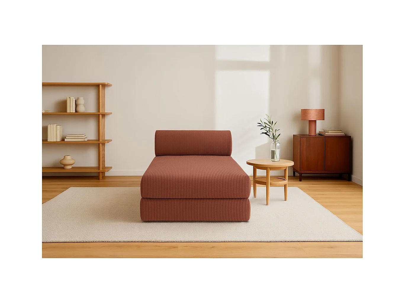 Méridienne modulable et convertible - Velours côtelé - Terracotta