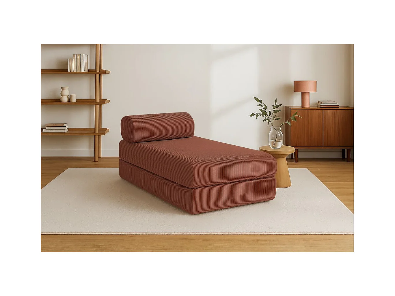 Méridienne modulable et convertible - Velours côtelé - Terracotta