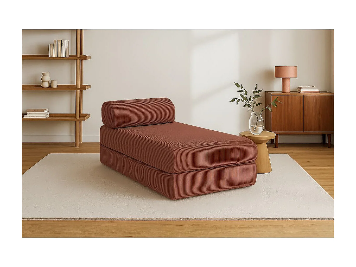 Méridienne modulable et convertible - Velours côtelé - Terracotta