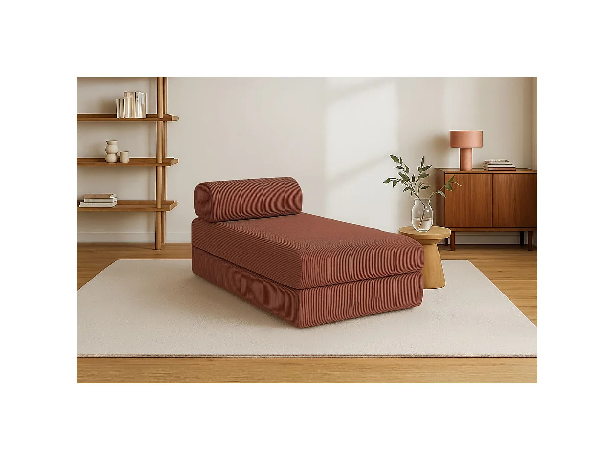Méridienne modulable et convertible - Velours côtelé - Terracotta