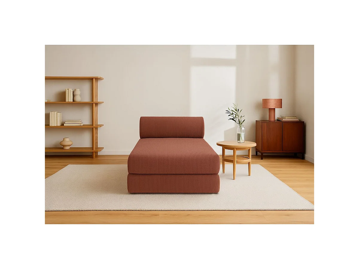 Méridienne modulable et convertible - Velours côtelé - Terracotta