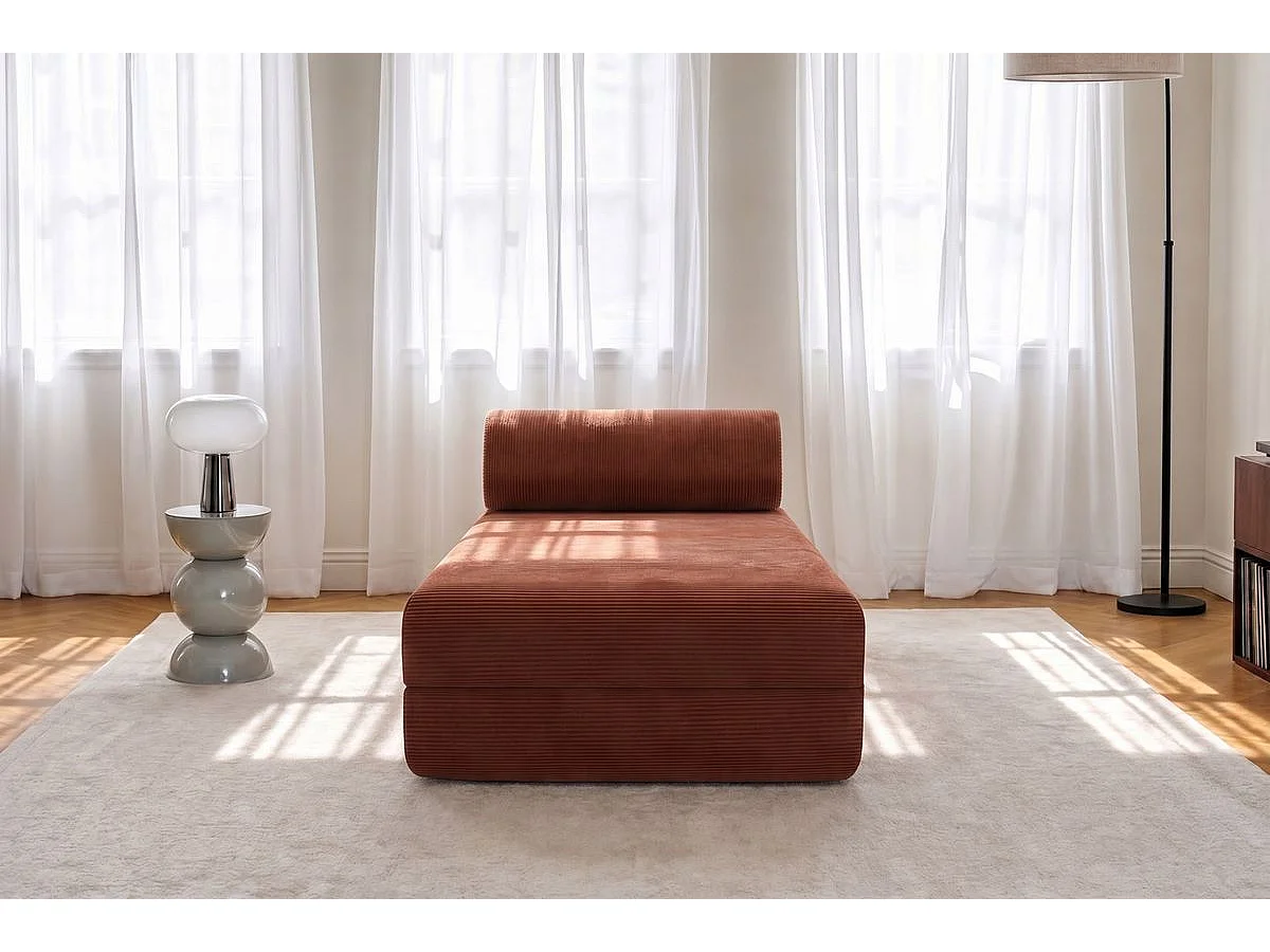Méridienne modulable et convertible - Velours côtelé - Terracotta