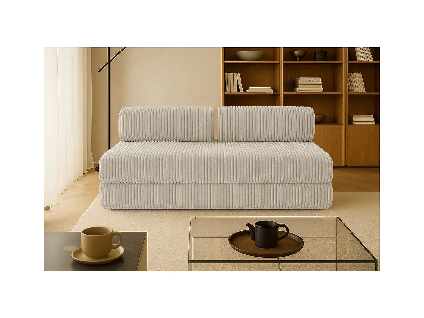 Canapé droit modulable et convertible 3 places - Velours côtelé XL - Beige