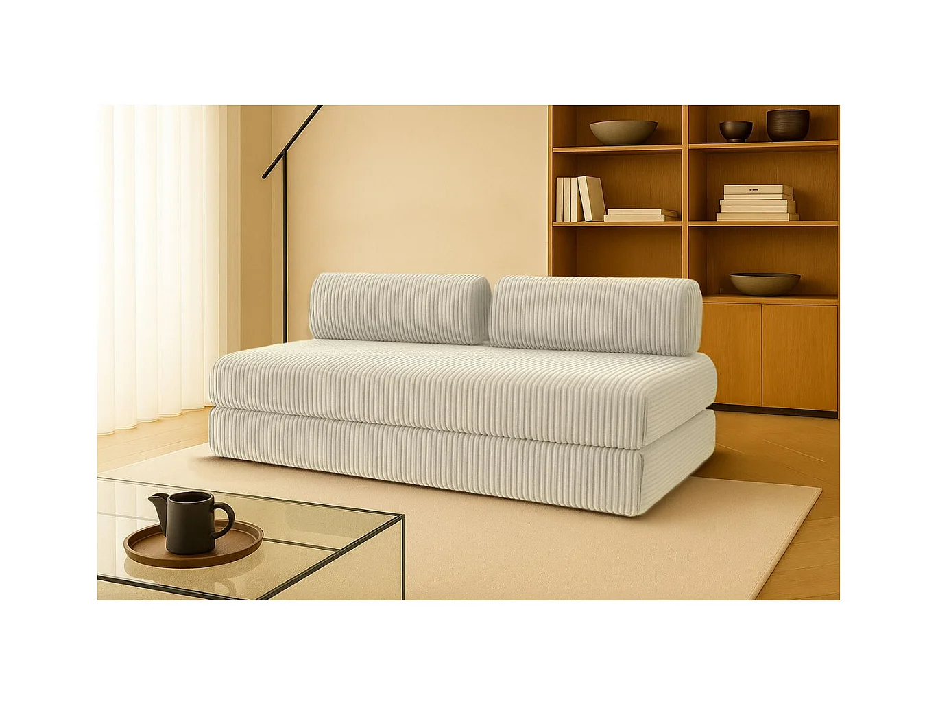 Canapé droit modulable et convertible 3 places - Velours côtelé XL - Beige