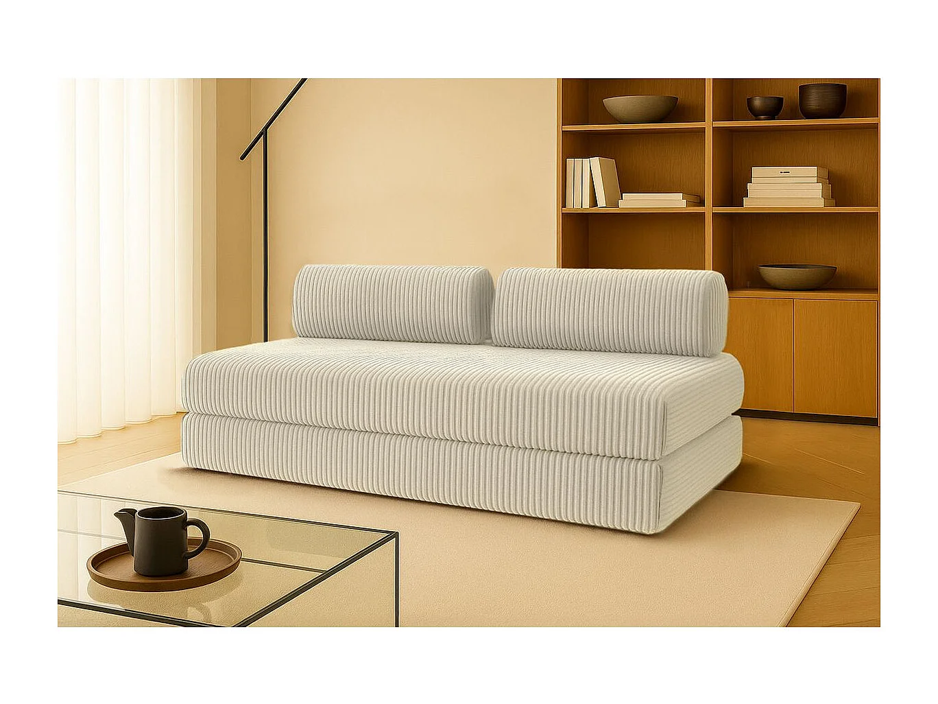 Canapé droit modulable et convertible 3 places - Velours côtelé XL - Beige