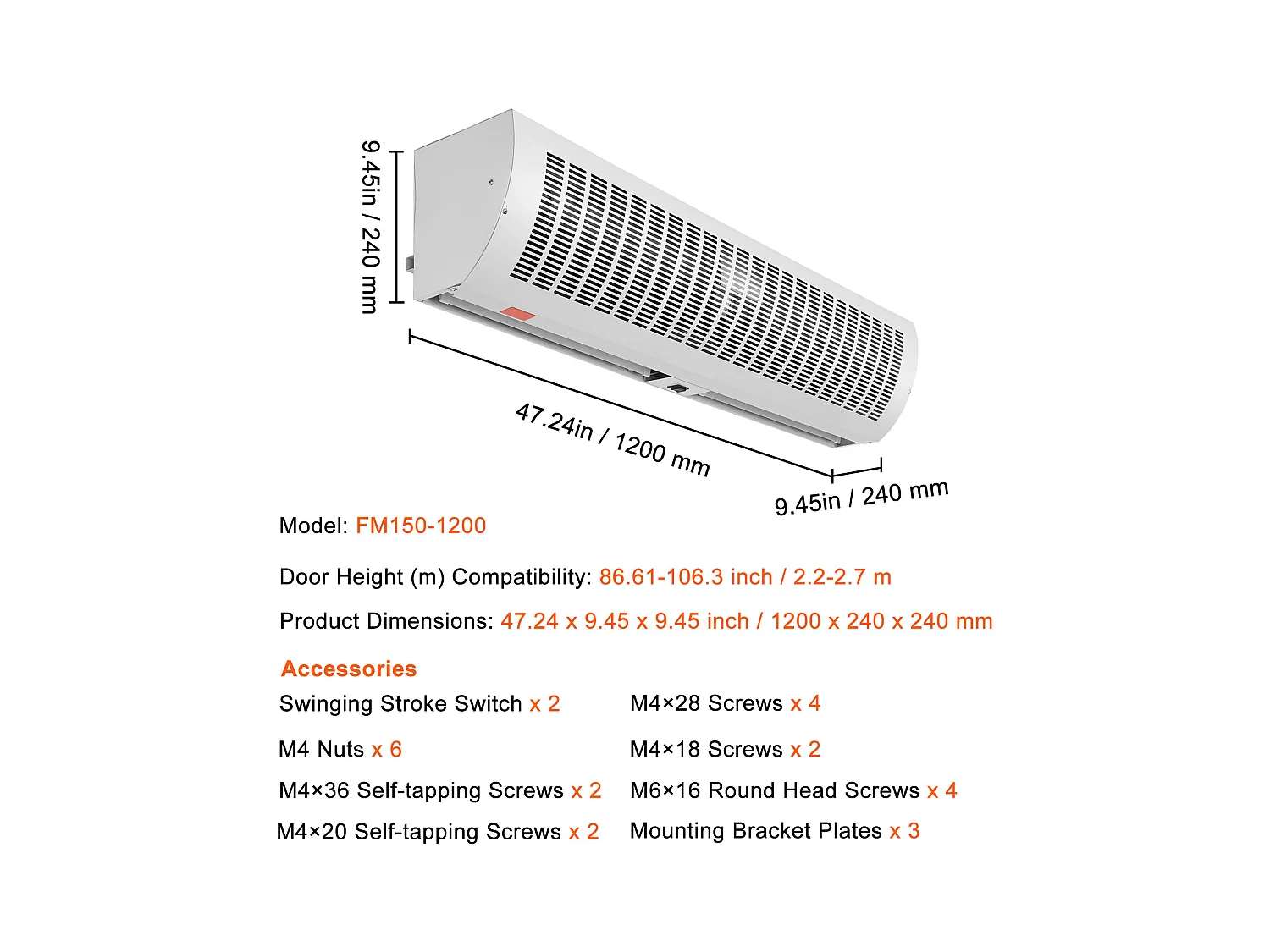Rideau d'Air Intérieur Commercial SucceBuy, 1,2 m, 2 802 m³/h, 2 Vitesses, Certifié UL