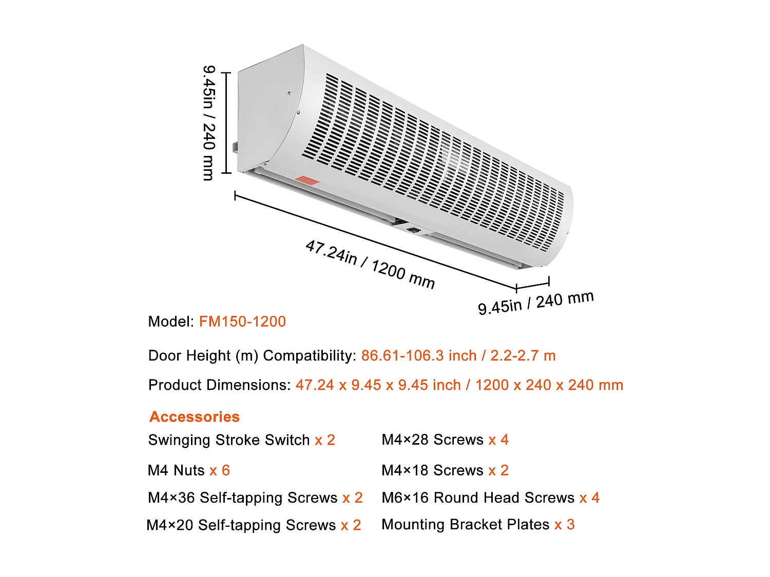 Cortina de Ar Interior Comercial SucceBuy, 1,2 m, 2802 m³/h, 2 Velocidades, Certificação UL