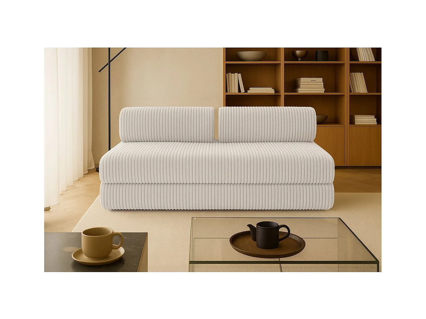 Canapé droit modulable et convertible 3 places - Velours côtelé XL - Blanc