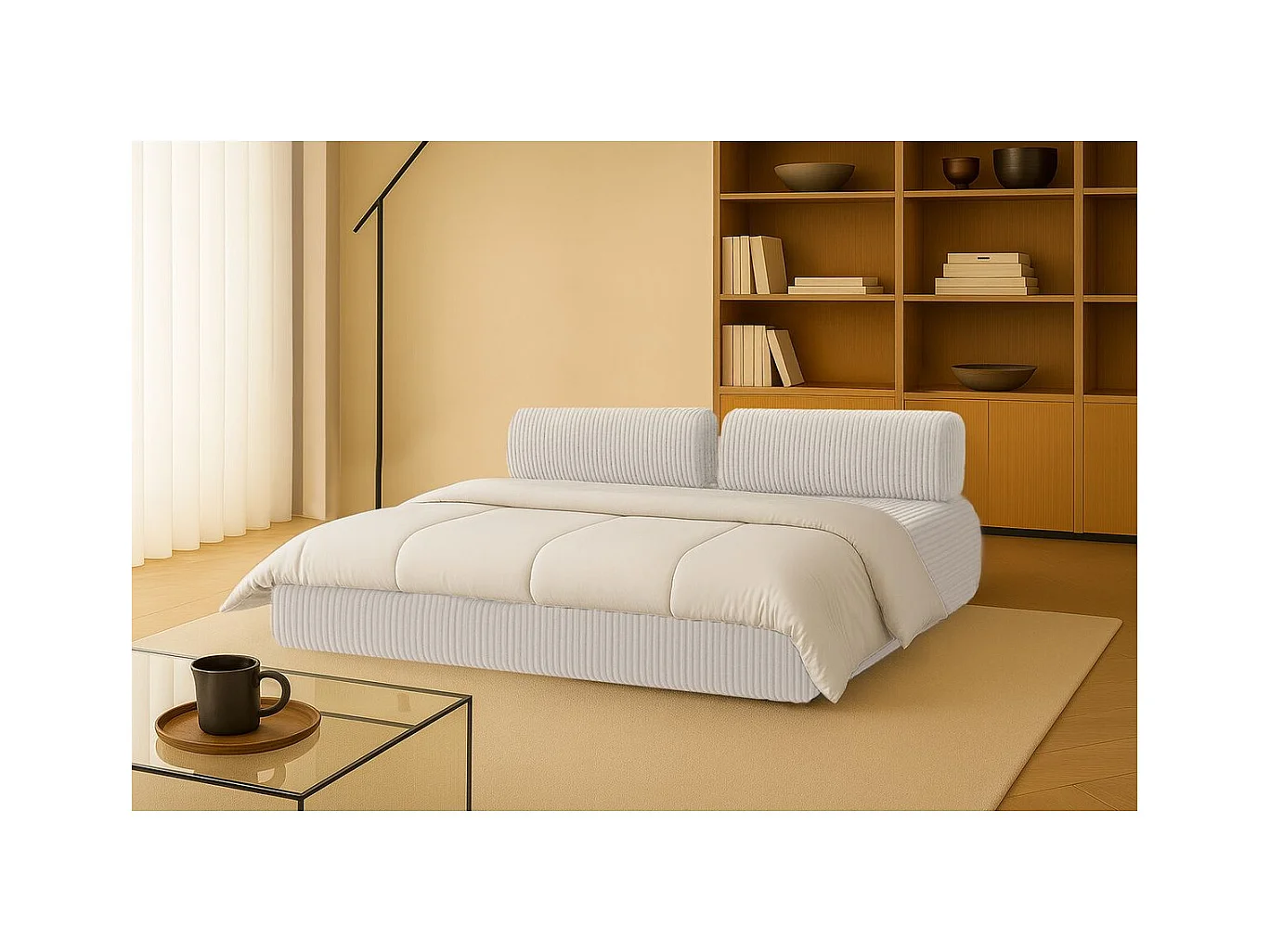 Canapé droit modulable et convertible 3 places - Velours côtelé XL - Blanc