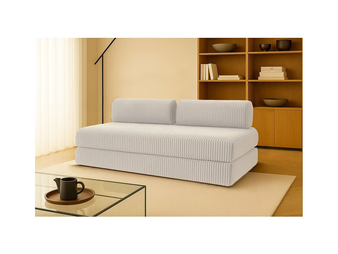 Canapé droit modulable et convertible 3 places - Velours côtelé XL - Blanc