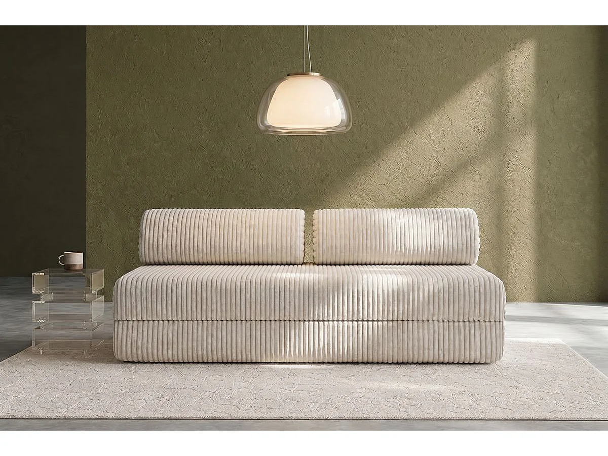 Canapé droit modulable et convertible 3 places - Velours côtelé XL - Blanc