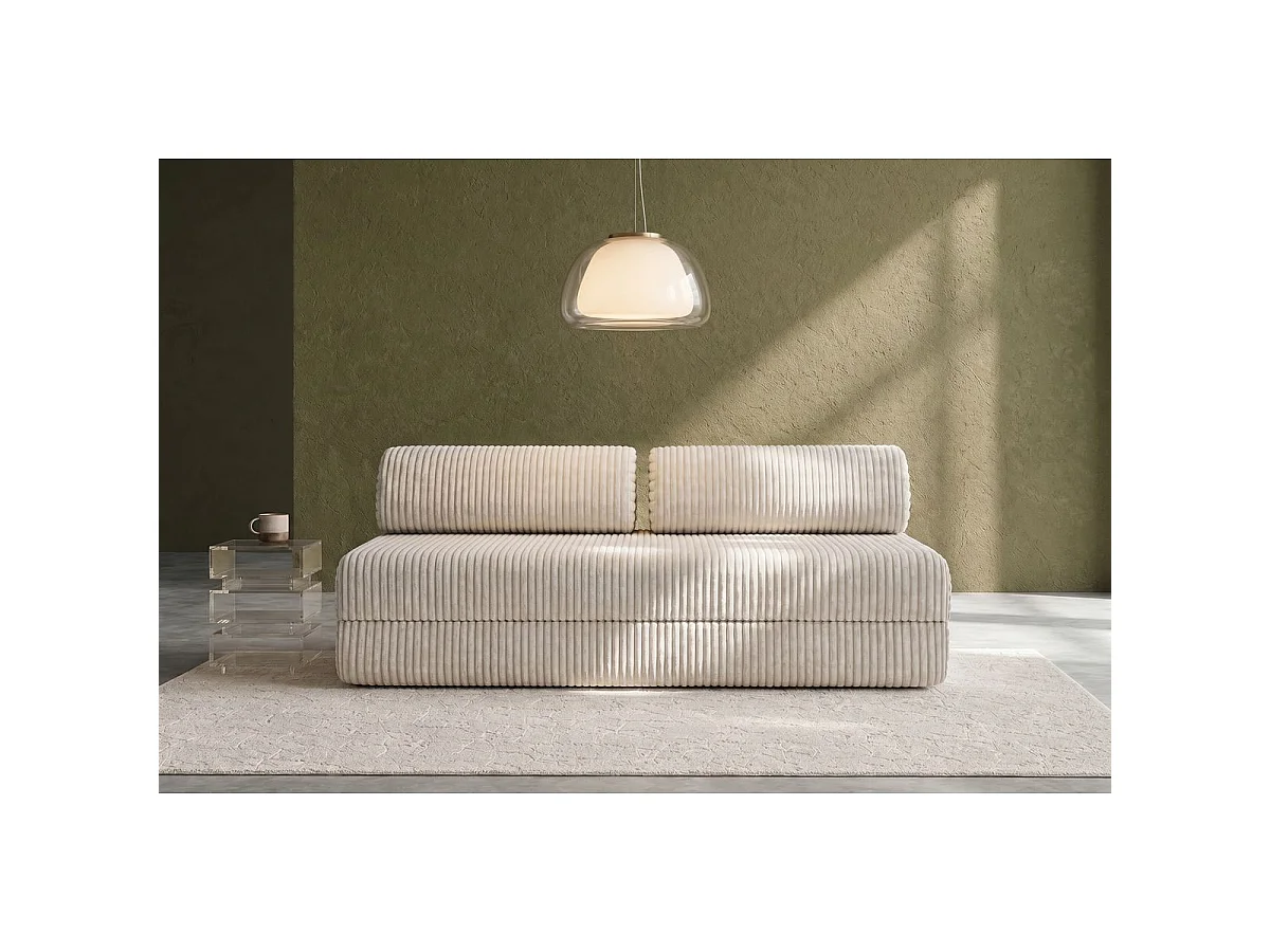 Canapé droit modulable et convertible 3 places - Velours côtelé XL - Blanc