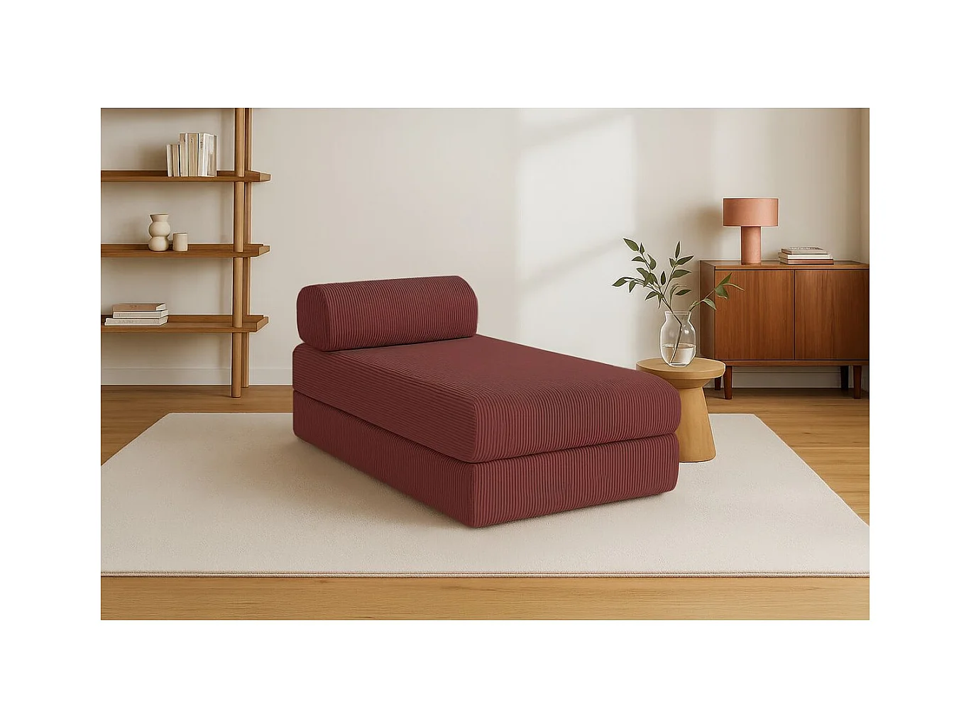 Méridienne modulable et convertible - Velours côtelé - Rouge