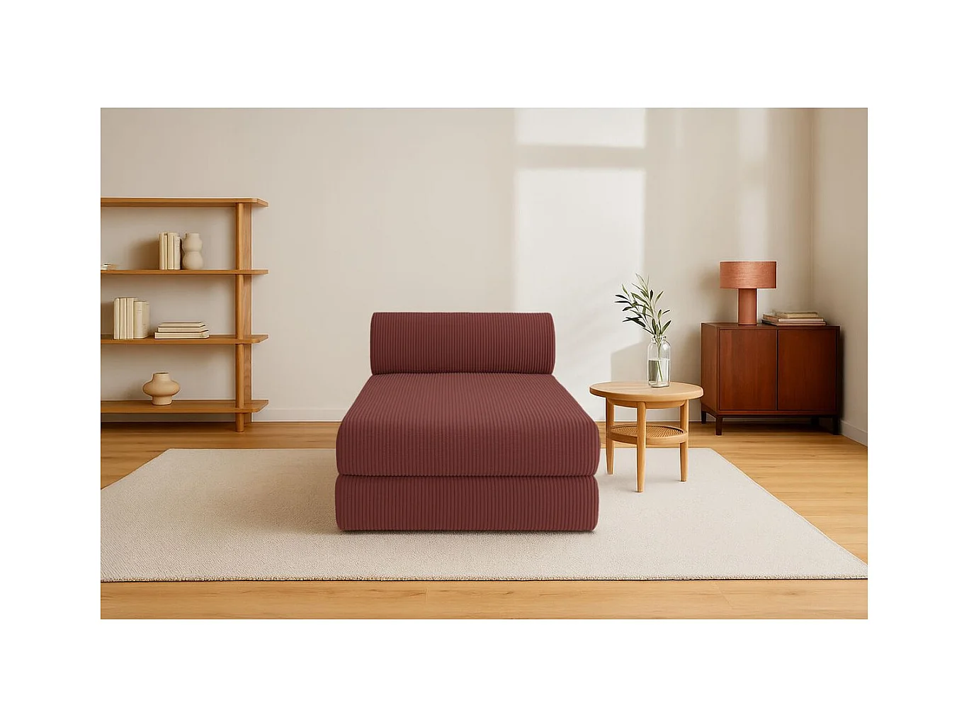 Méridienne modulable et convertible - Velours côtelé - Rouge