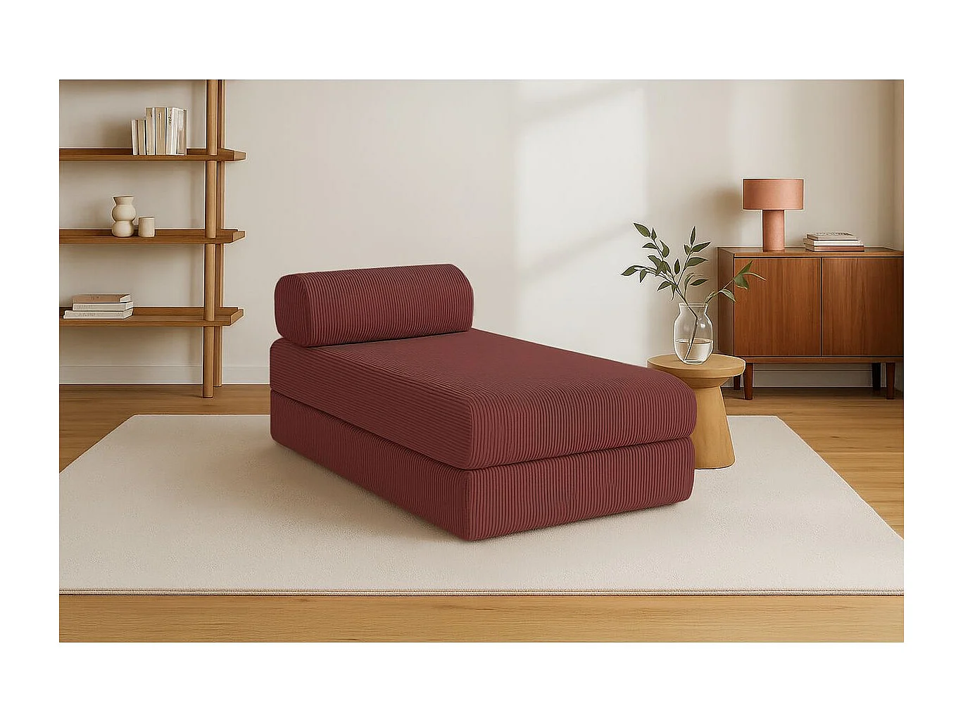 Méridienne modulable et convertible - Velours côtelé - Rouge