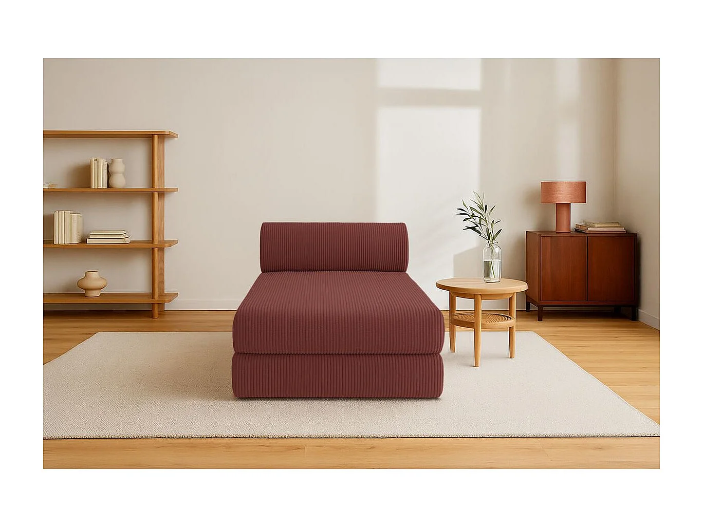 Méridienne modulable et convertible - Velours côtelé - Rouge