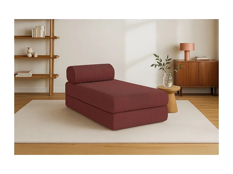 Méridienne modulable et convertible - Velours côtelé - Rouge