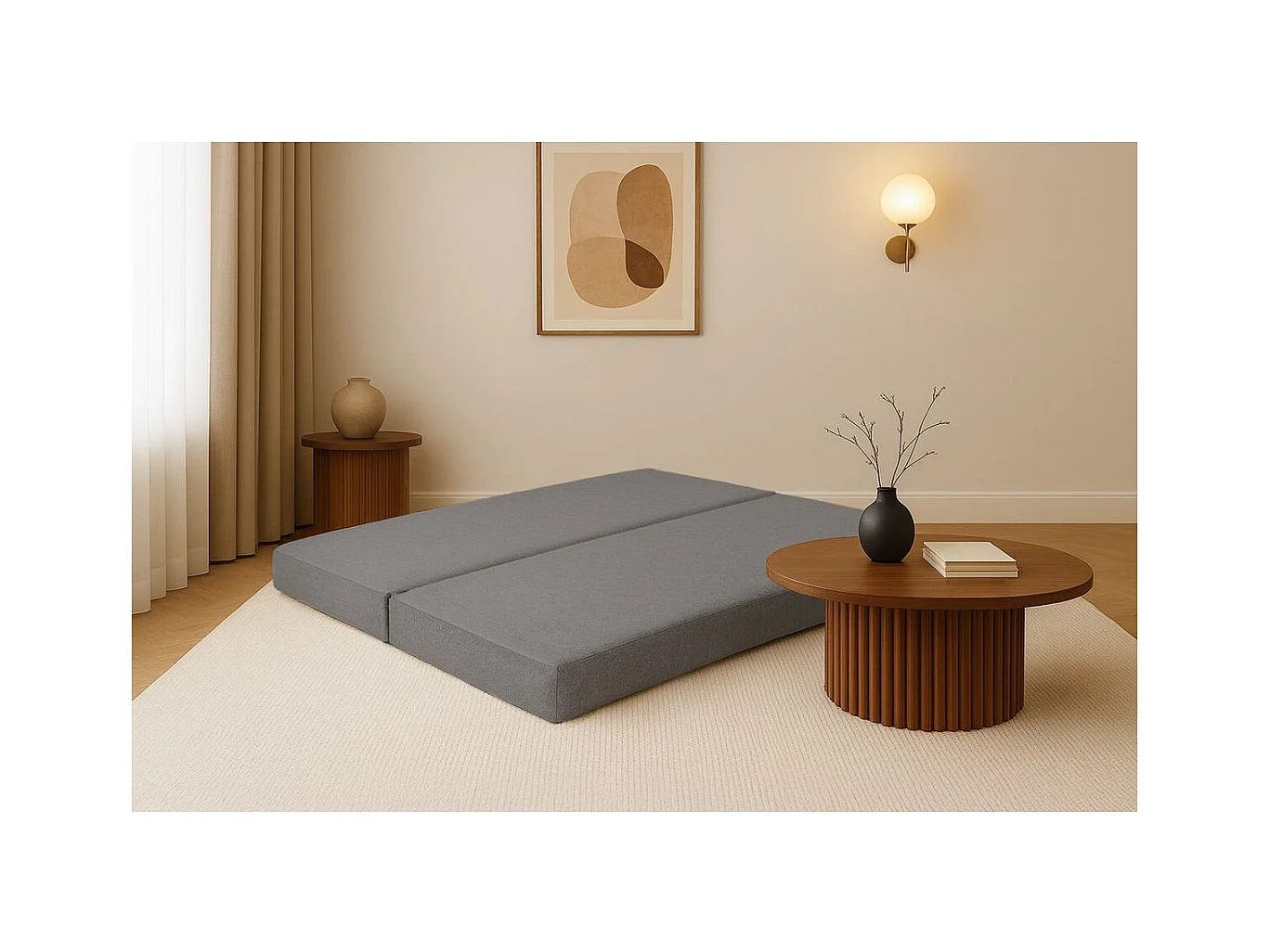 Méridienne modulable et convertible - Tissu lisse - Gris