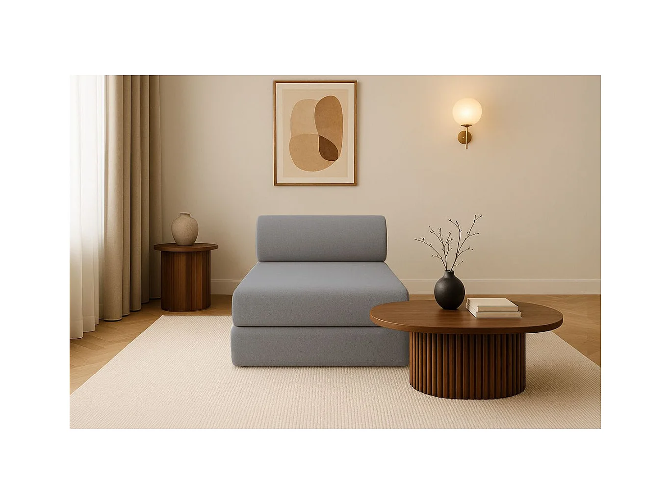 Méridienne modulable et convertible - Tissu lisse - Gris