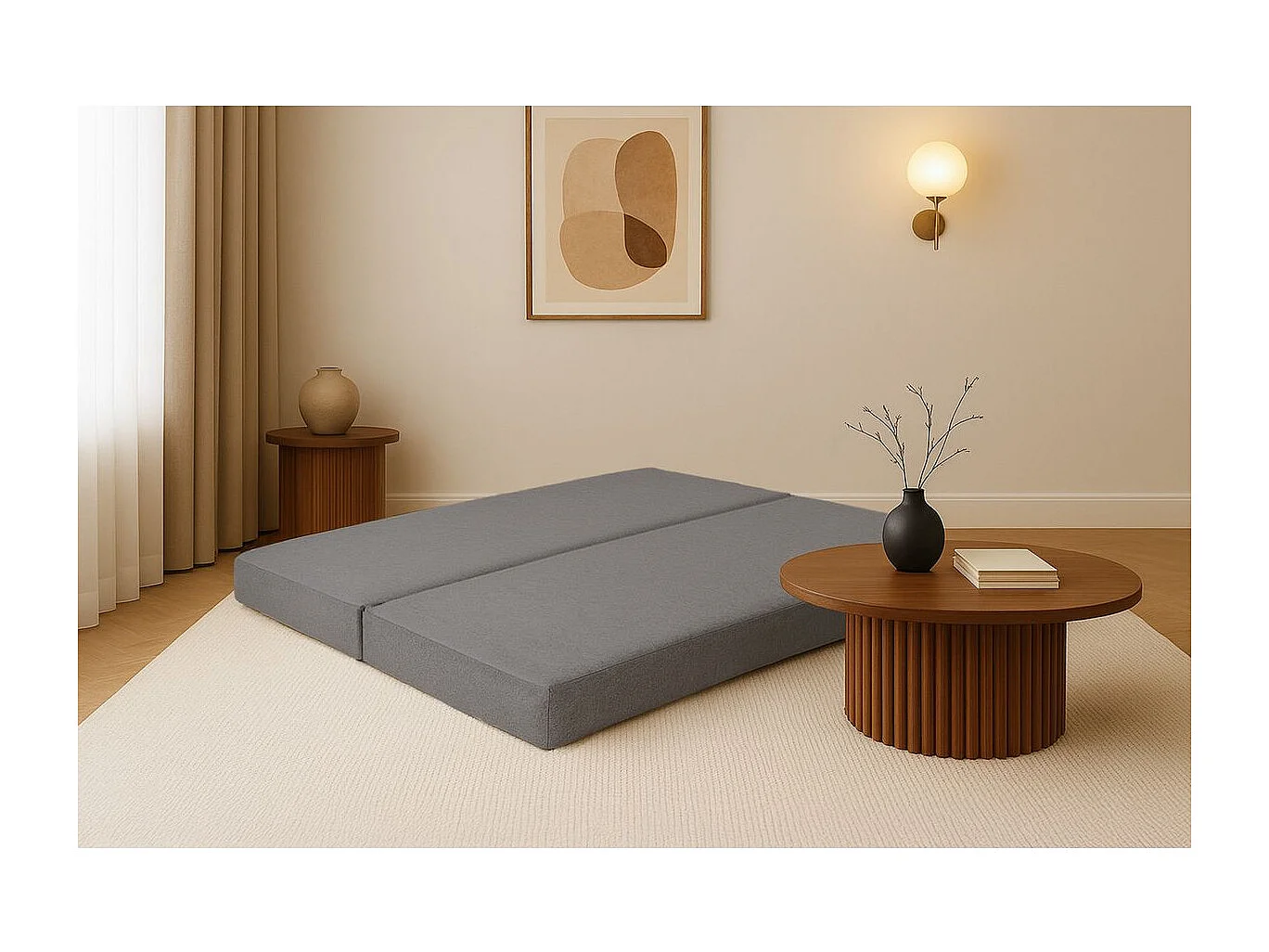 Méridienne modulable et convertible - Tissu lisse - Gris