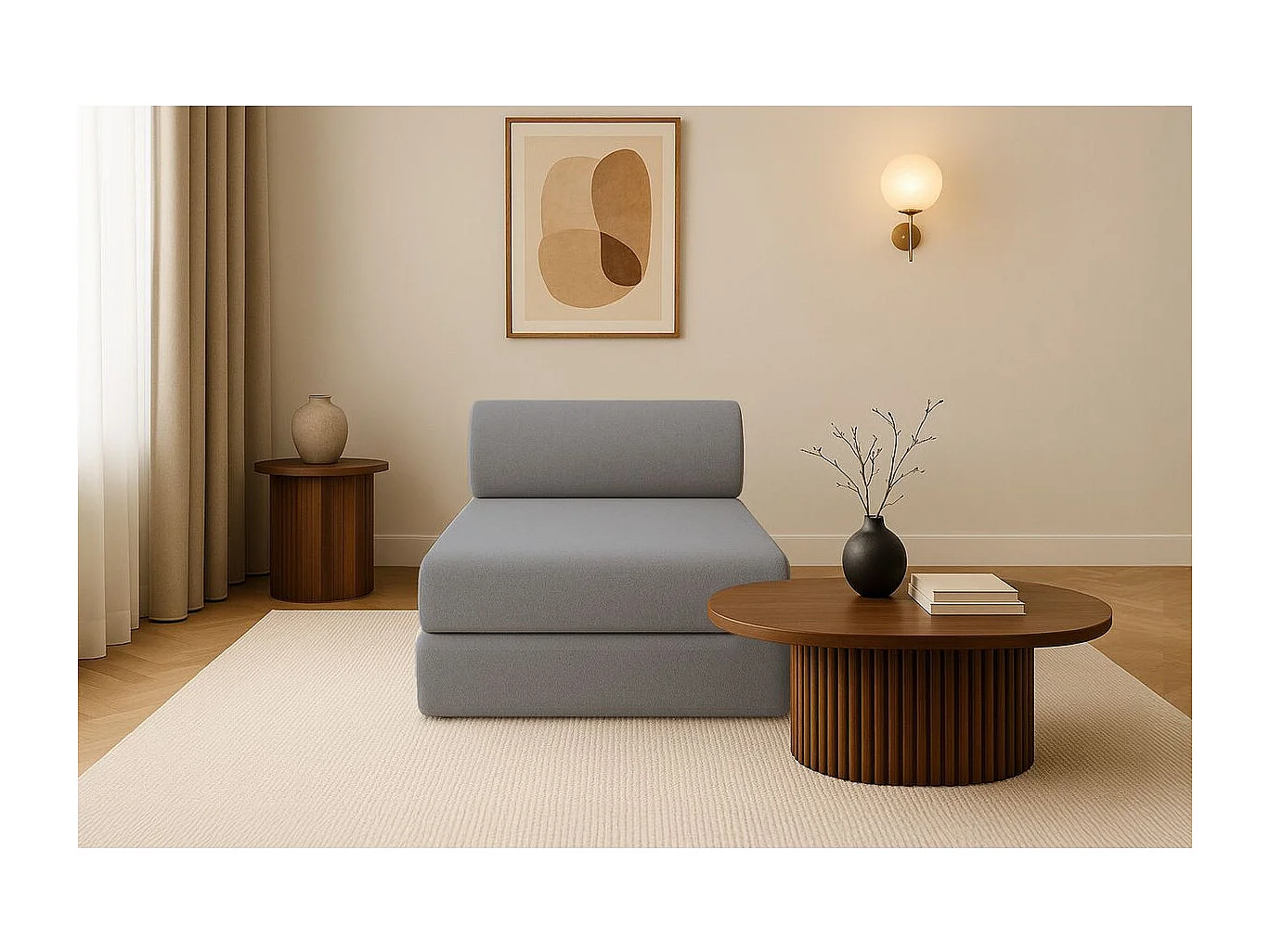 Méridienne modulable et convertible - Tissu lisse - Gris