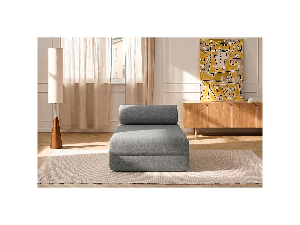 Chaise longue convertible en tejido gris liso.