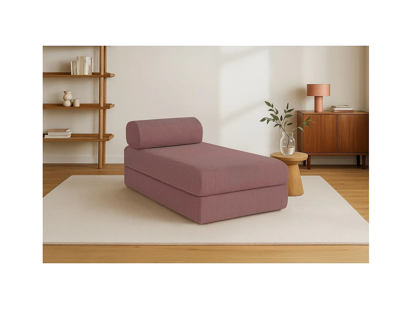 Méridienne modulable et convertible - Velours côtelé - Rose