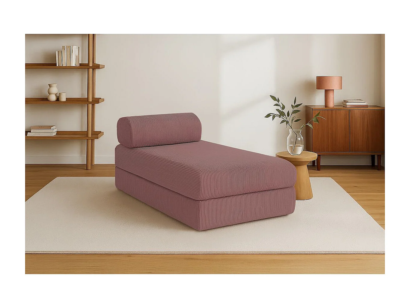 Méridienne modulable et convertible - Velours côtelé - Rose