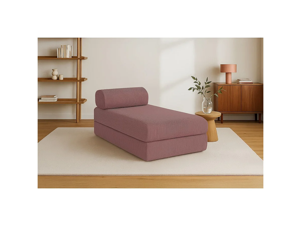 Méridienne modulable et convertible - Velours côtelé - Rose