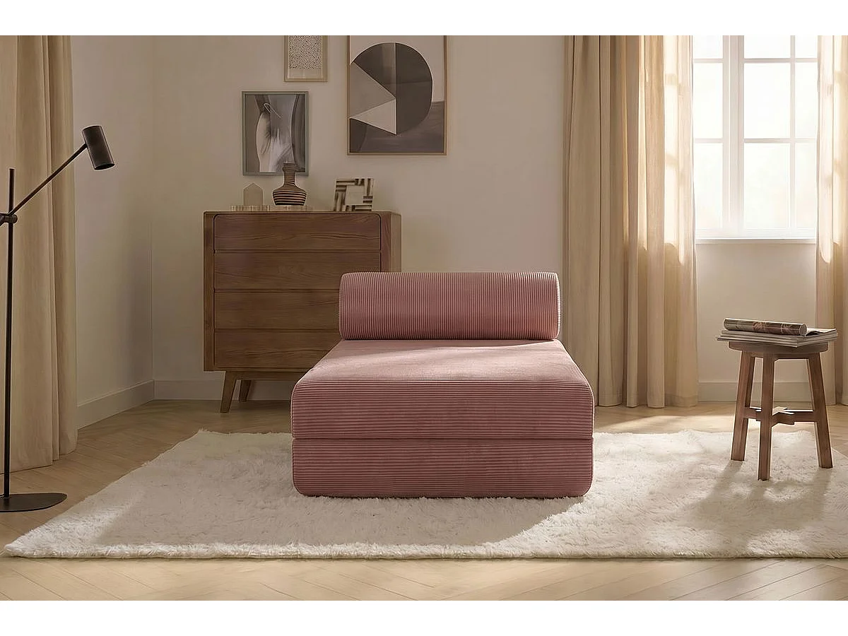 Méridienne modulable et convertible - Velours côtelé - Rose