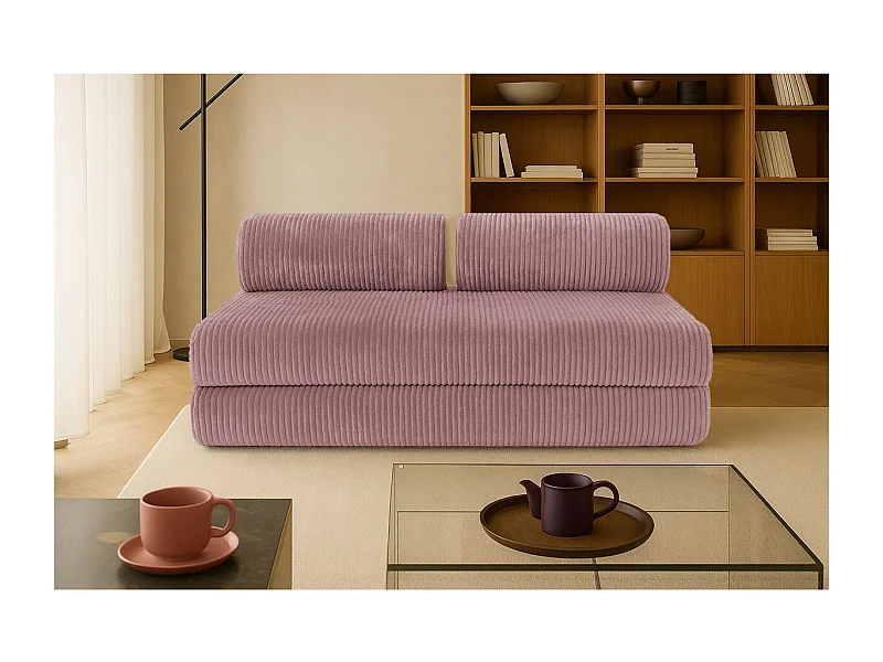 Canapé droit modulable et convertible 3 places - Velours côtelé XL - Rose