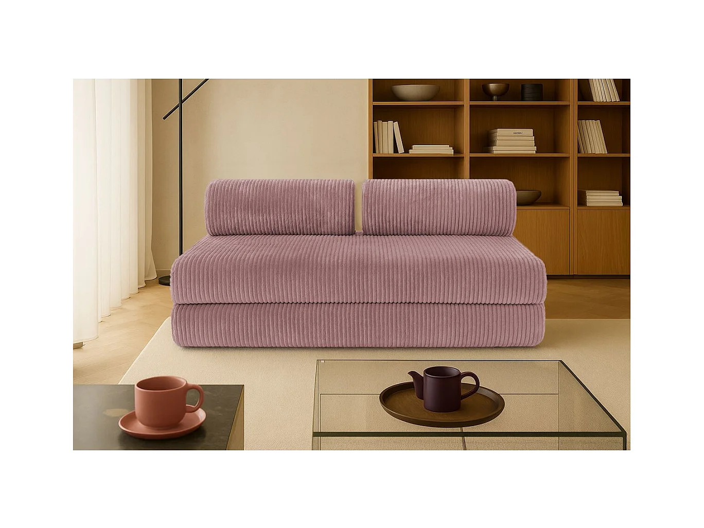 Canapé droit modulable et convertible 3 places - Velours côtelé XL - Rose