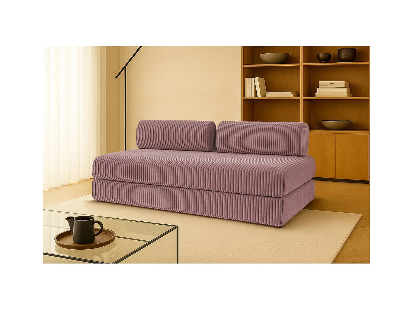 Canapé droit modulable et convertible 3 places - Velours côtelé XL - Rose