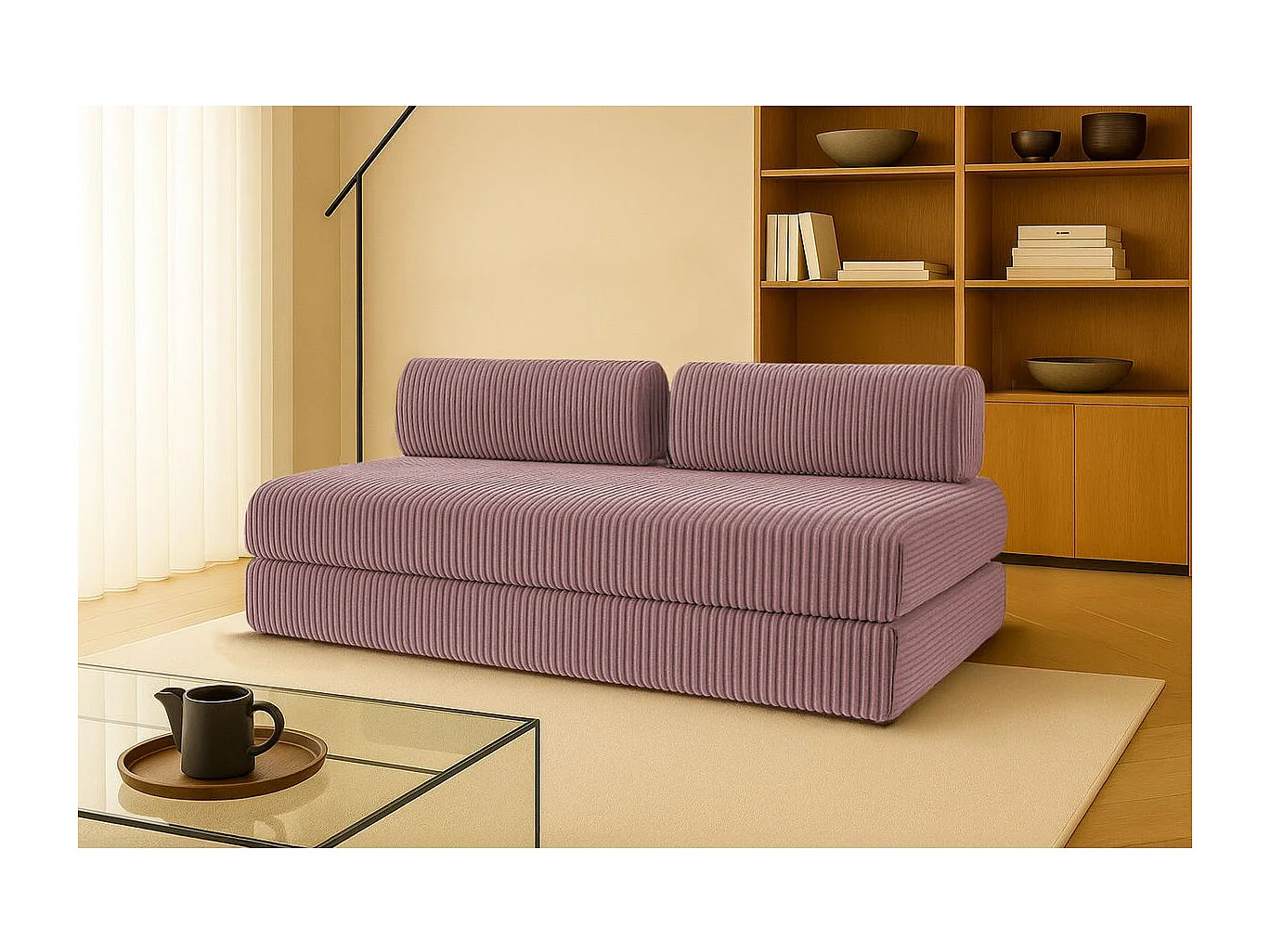 Canapé droit modulable et convertible 3 places - Velours côtelé XL - Rose