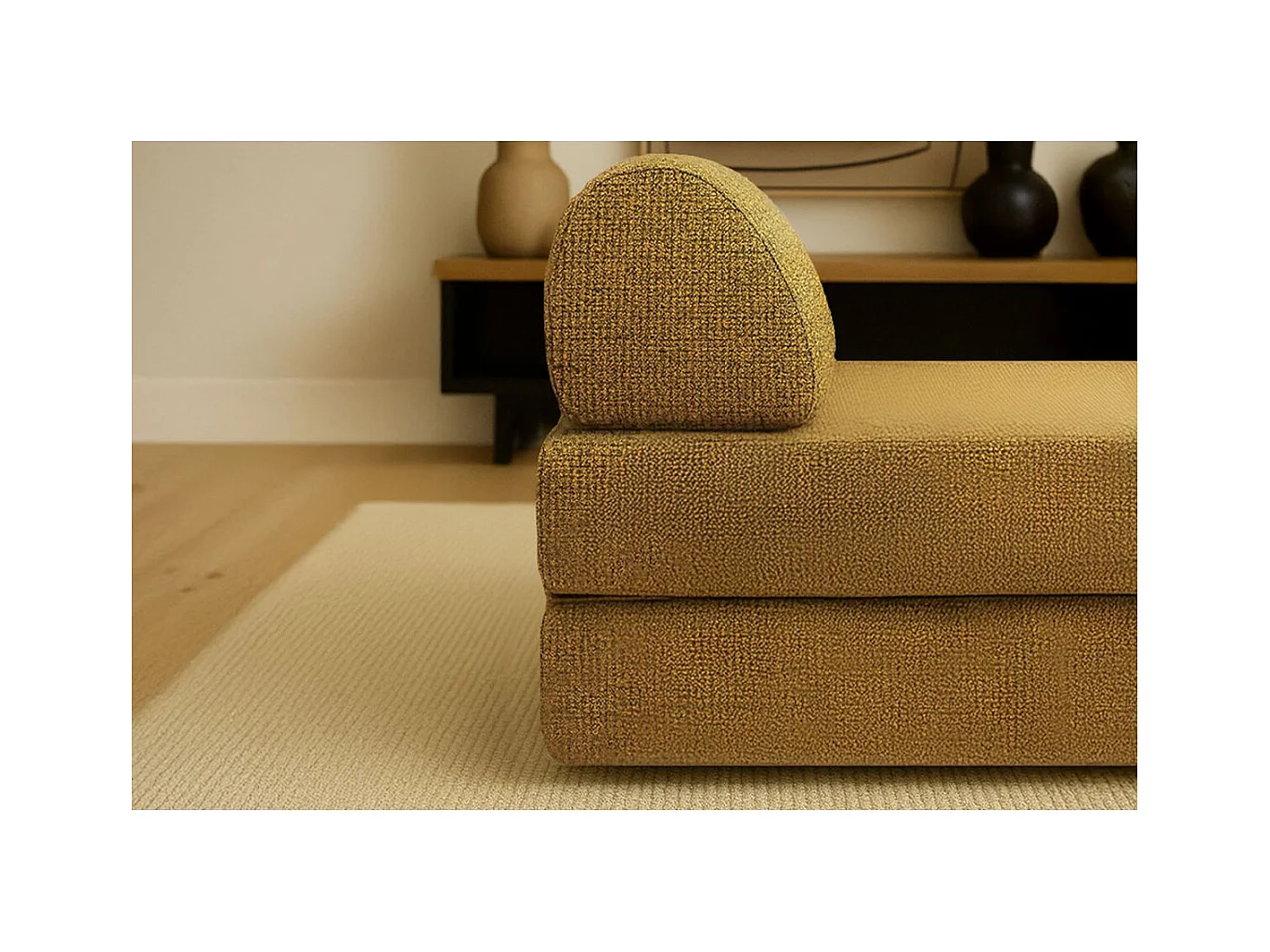 Méridienne modulable et convertible - Tissu tweed - Jaune