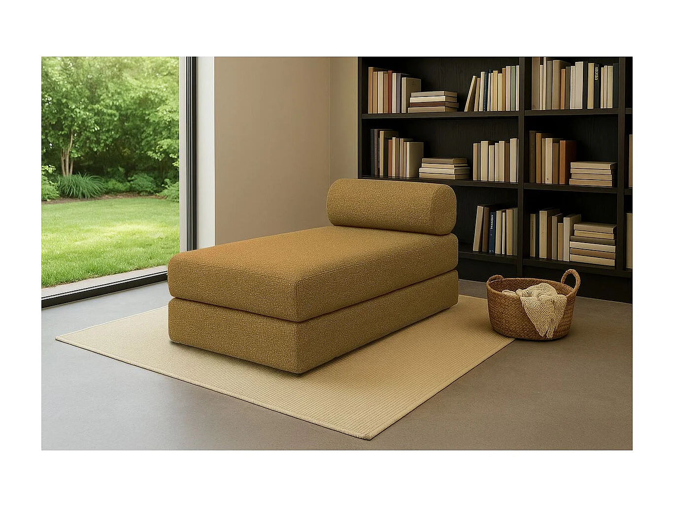 Méridienne modulable et convertible - Tissu tweed - Jaune