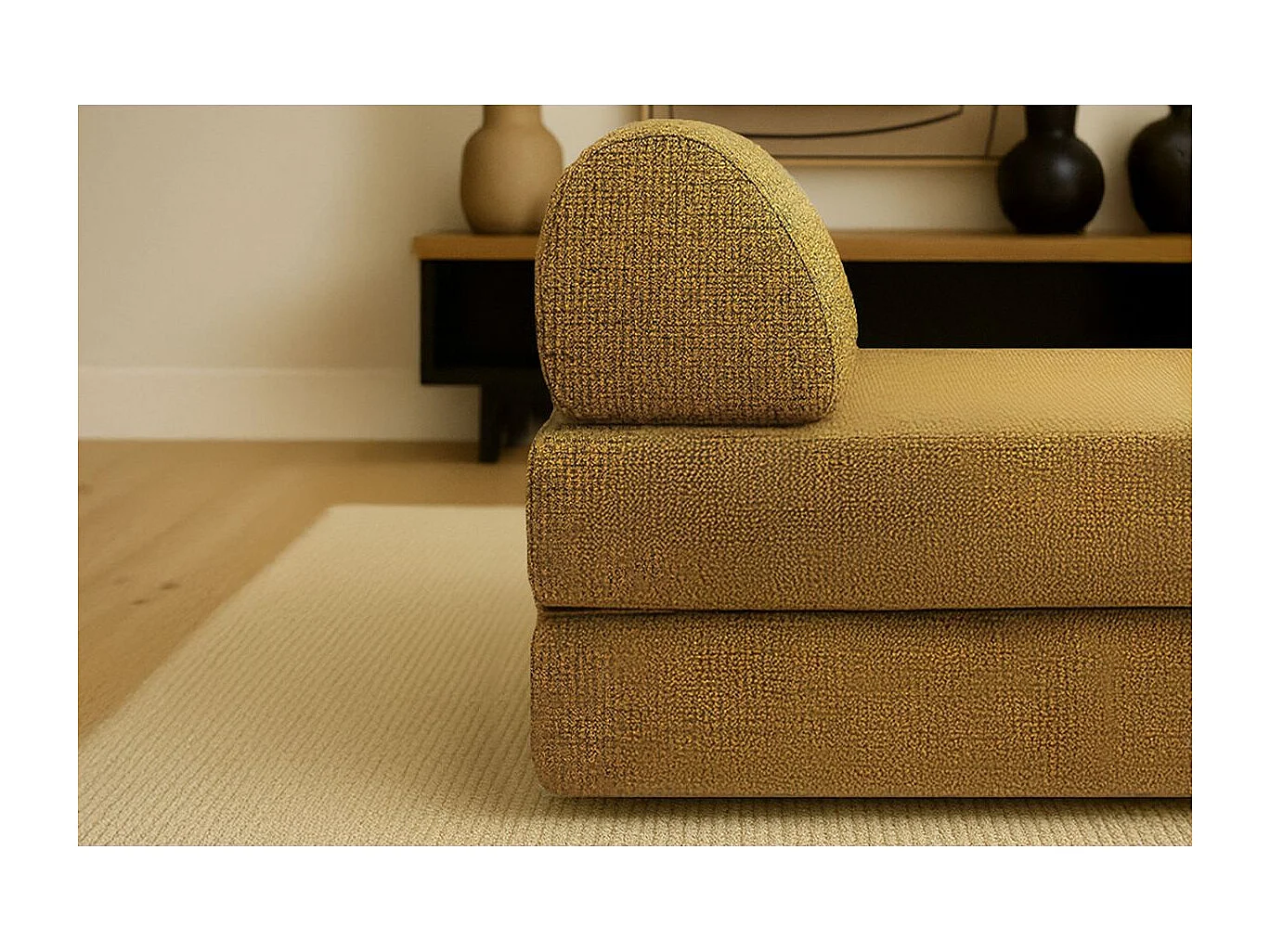 Méridienne modulable et convertible - Tissu tweed - Jaune